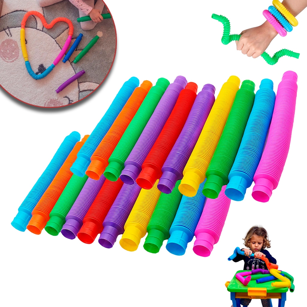 Kit 24 Poptube Tubo Colorido Estica Retrátil Fidget Tube Toys Folding ...