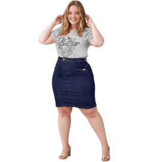 Saia Jeans Plus Size Secretária Moda Evangélica