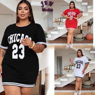 Vestido Camisetão feminino Plus Size Chicago 23 algodão 100% manga curta Camisão Feminino moda gringa