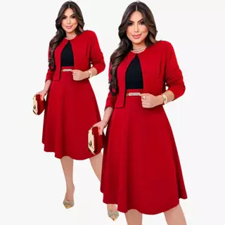 Conjunto 4 Peças Blazer Feminino Saia Midi Blusa E Cinto Moda Evangelica Plus Size Festa Congresso