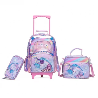 Kit Mochila Escolar Infantil Meninas c/ Lancheira Estojo Reforçada