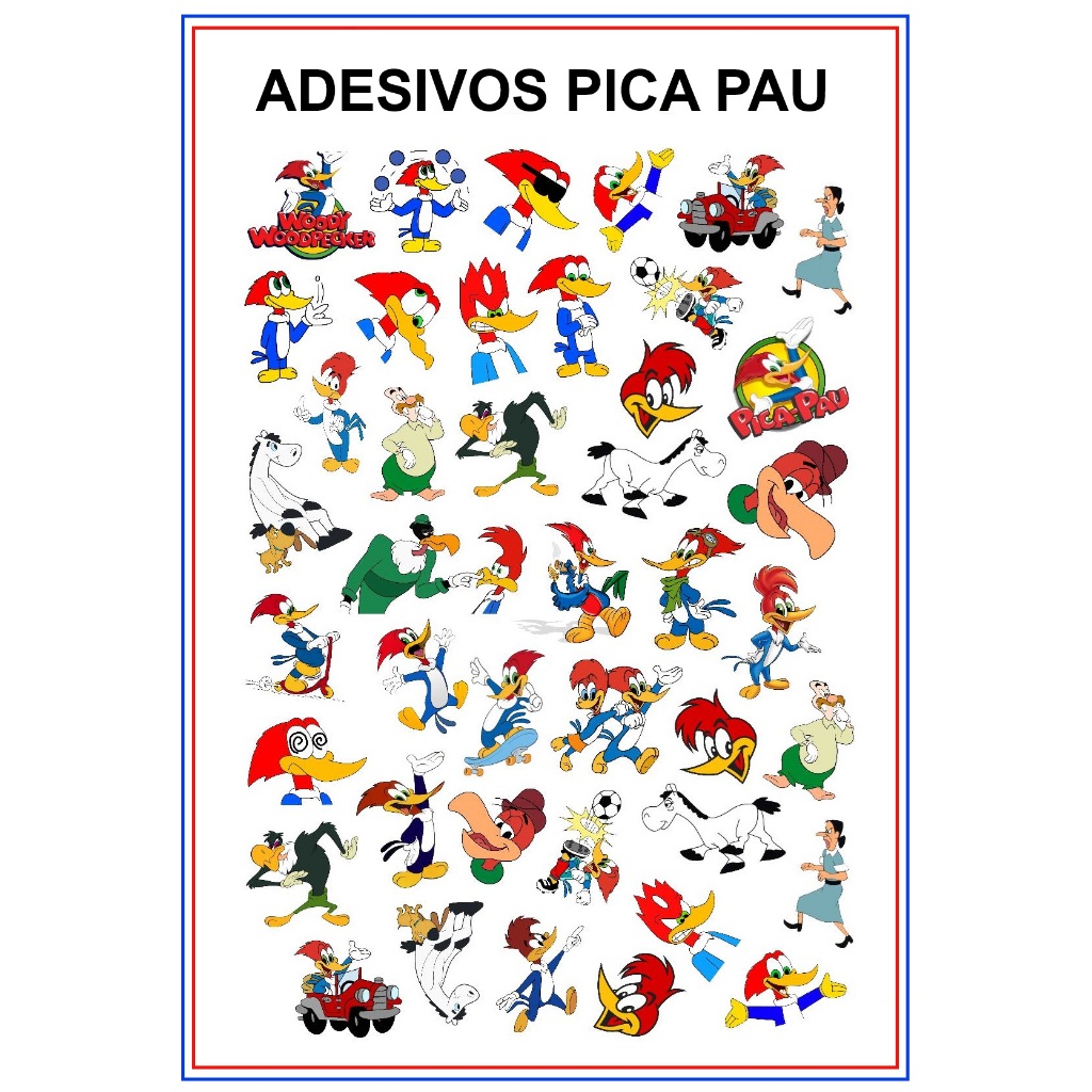 ADESIVOS PICA PAU INFANTIL STICKERS - AUTO COLANTE - CARTELA C/ 35 ...
