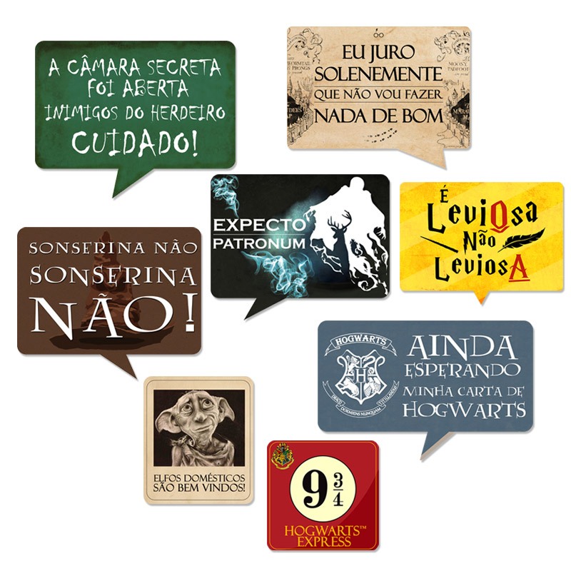 Decoração festa Kit Placas Frases Harry Potter c/ 08 Plaquinhas