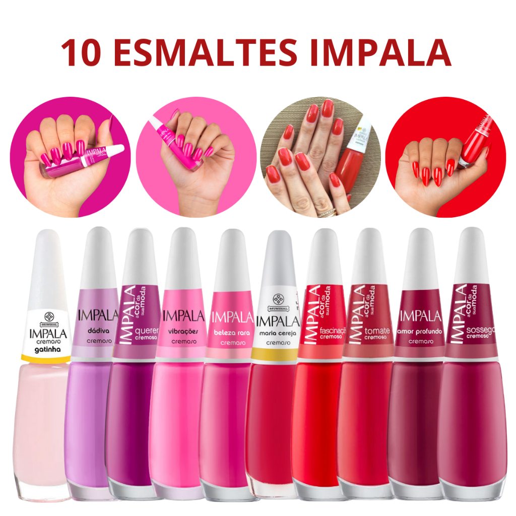 Kit De Esmaltes de Unhas Impala Cremosos Tons de Rosa Manicure Cores ...