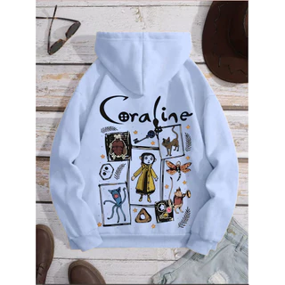 Moletom Gráfico Coraline Aconchegante para Mulheres Casual com Cordão e Bolso Canguru NOVAS CORES!!