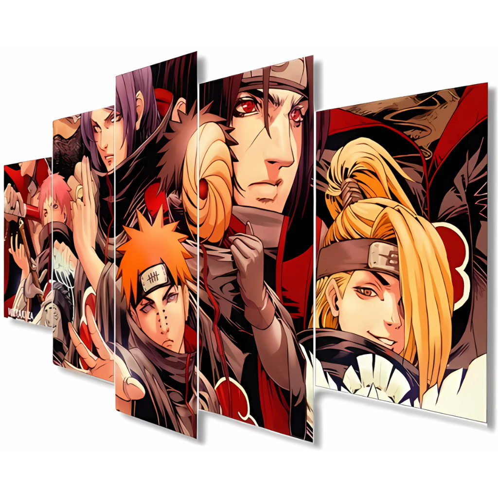 QUADRO Decorativo 'Naruto: Akatsuki' 5 Peças 120x60cm | Shopee Brasil