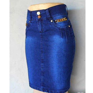 Saia JEANS Secretária correntinha Dourada