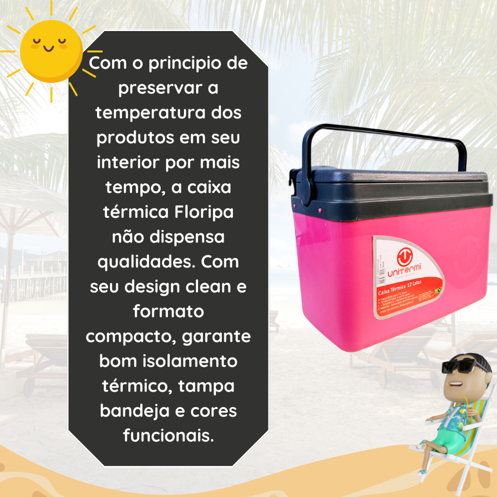 Caixa térmica Cooler 7,5L Alça Tampa bandeja Floripa Unitermi