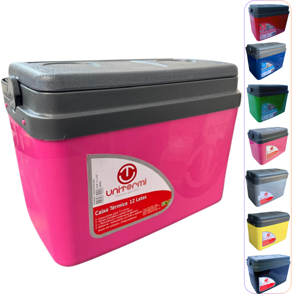 Caixa térmica Cooler 7,5L Alça Tampa bandeja Floripa Unitermi