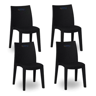 Kit 04 Cadeiras Plasticas Rattan Marrom Cozinha Area De Lazer Cadeira Piscina Jardim Sala de Jantar
