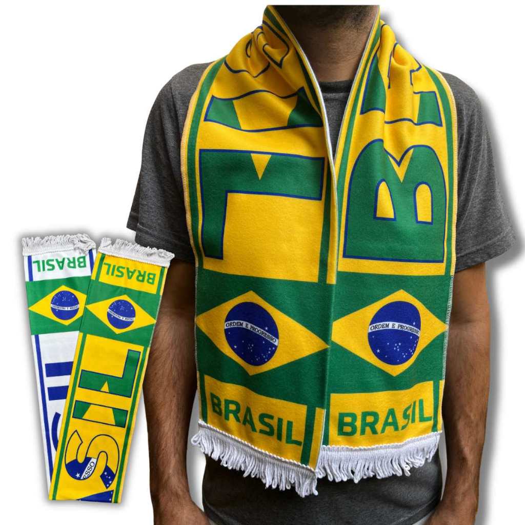 Cachecol Brasil dupla camada 1,55 x 0,16 m | Shopee Brasil