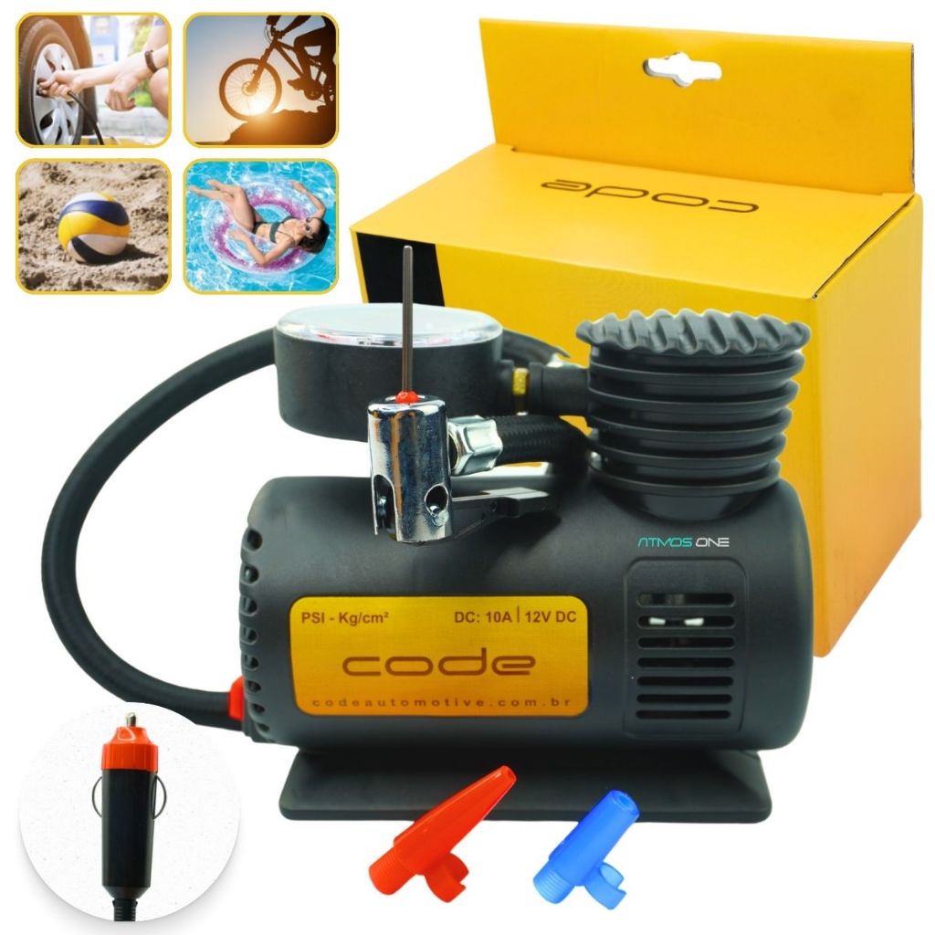 Mini Compressor De Ar Port Til Automotivo V W Code Moto Carro Bicicleta Shopee Brasil