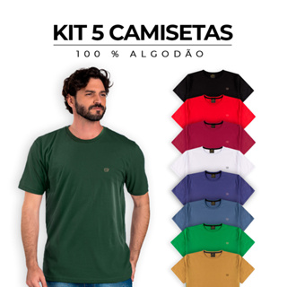 Kit 5 Camisetas Básicas Masculina 100 Algodão Detalhe Termocolante