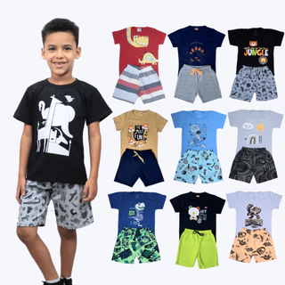 Kit 6 Peças de Roupas Infantil Menino Sortido - 3 Camisetas e 3 Bermudas - Kit 3 Conjunto Menino Verão