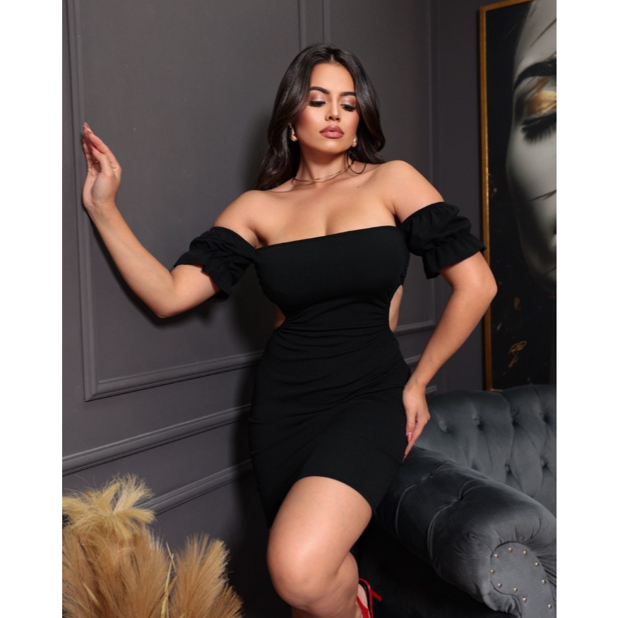 Vestido Canelado Preto Ciganinha Feminino Anarruga Branco Vermelho Verão Exclusivo