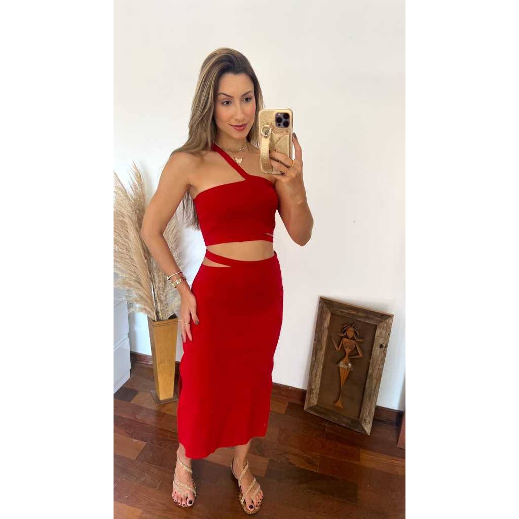 Conjunto Feminino Natal Midi Fenda Lateral Modal E Cropped Mula Manca ...