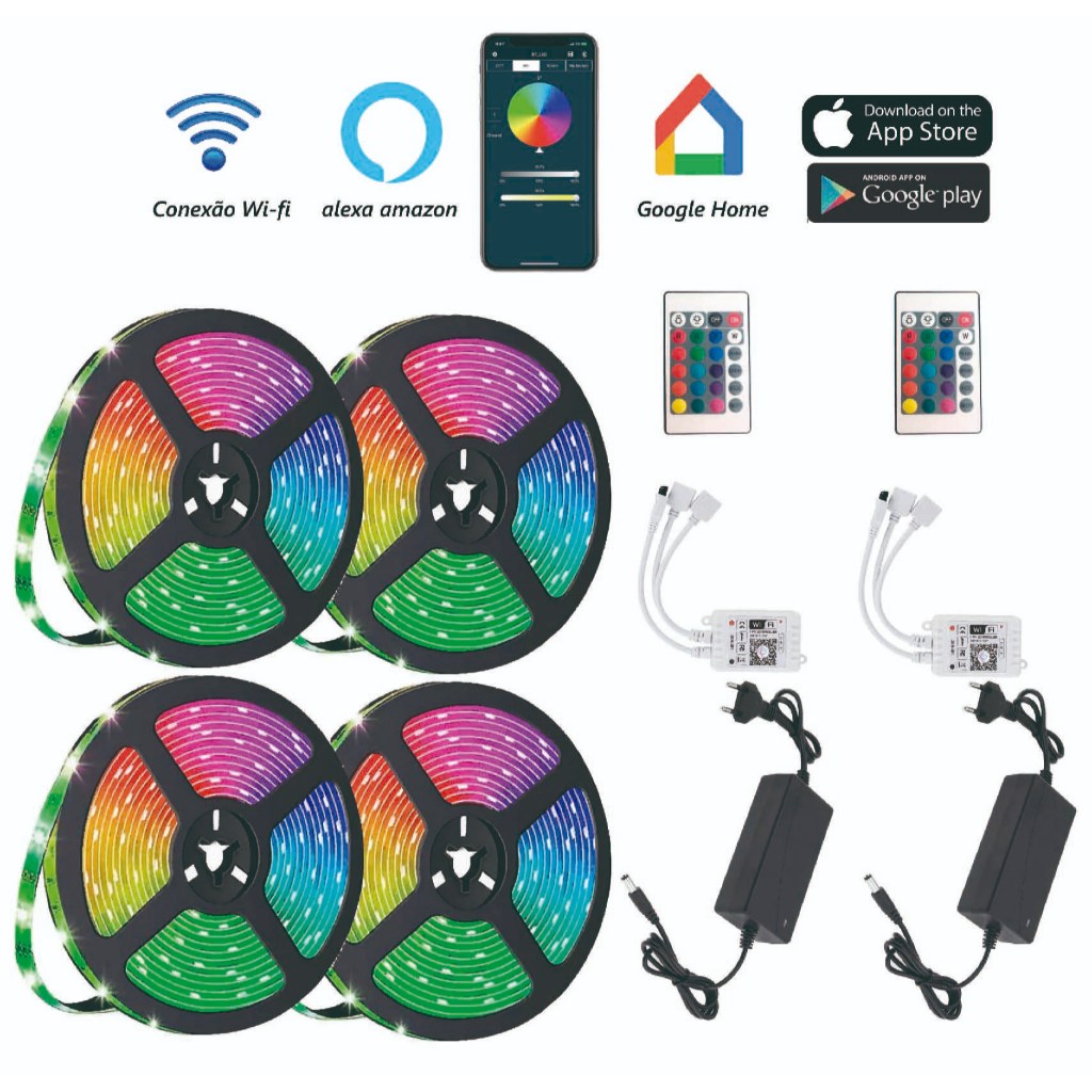 Fita de Led Inteligente 10 20 metros Wifi c/MODO MÚSICA Ritmo ...