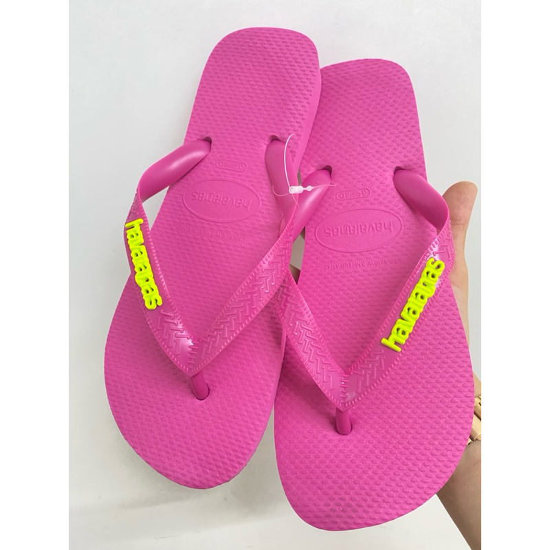 Chinelo Havaianas Top Rosa + Logo Verde Neon 23/24 ao 41/42