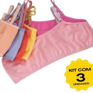 Kit 3 Sutiã Infantil Liso Cotton Básico sem Bojo Infantil/Juvenil ...