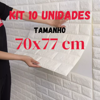 Kit 10 Placas 3D Tijolo Branco Adesivo Autocolante Decoração Quarto Sala Banheiro