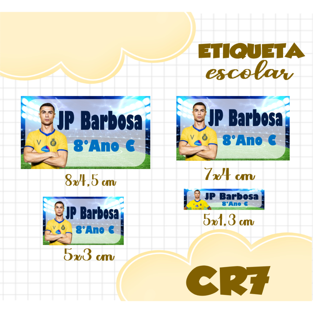 Etiqueta Escolar CR7 - Cristiano Ronaldo Personalizada Adesiva Para