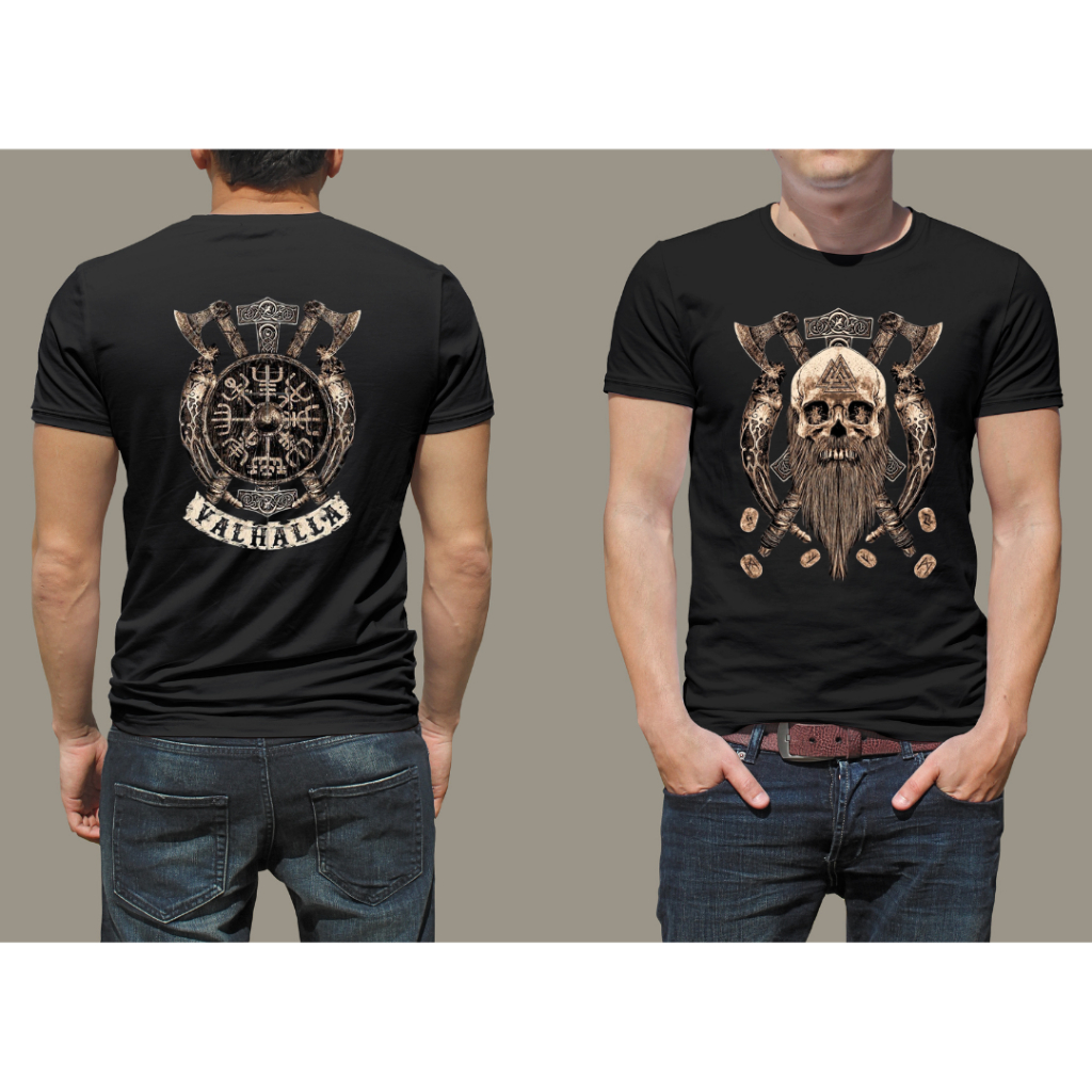Camiseta Vikings Guerreiros Valhalla Frente e Costa