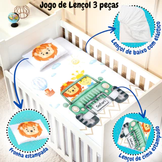 Jogo de lençol para BERÇO PADRÃO AMERICANO ou MINI BERÇO 3 peças baixo com elástico + cima + fronha em Oferta na Shopee