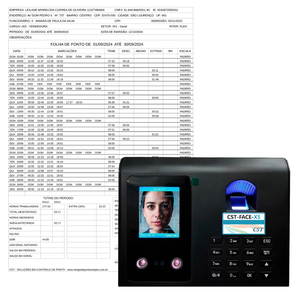 Relógio Ponto Reconhecimento Facial com Programa de Ponto e Pendrive