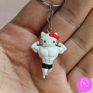 Chaveiro Hello Kitty Treina Fofo Maromba Bodybuilder - 3,5cm - Colecionável