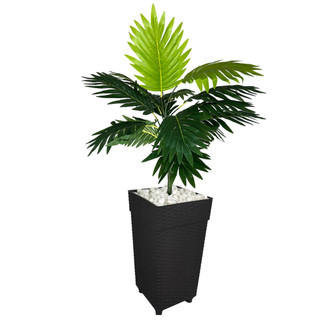Planta Artificial Palmeira Arranjo + Vaso Grande Rattan Decoração Enfeite Casa — foto 7 — Achou Levou Brasil