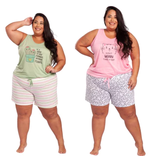 Kit 2 Pijama Short Doll Plus Size Baby Doll Malha Moda Femninina Conjunto Plus Size em Oferta na Shopee