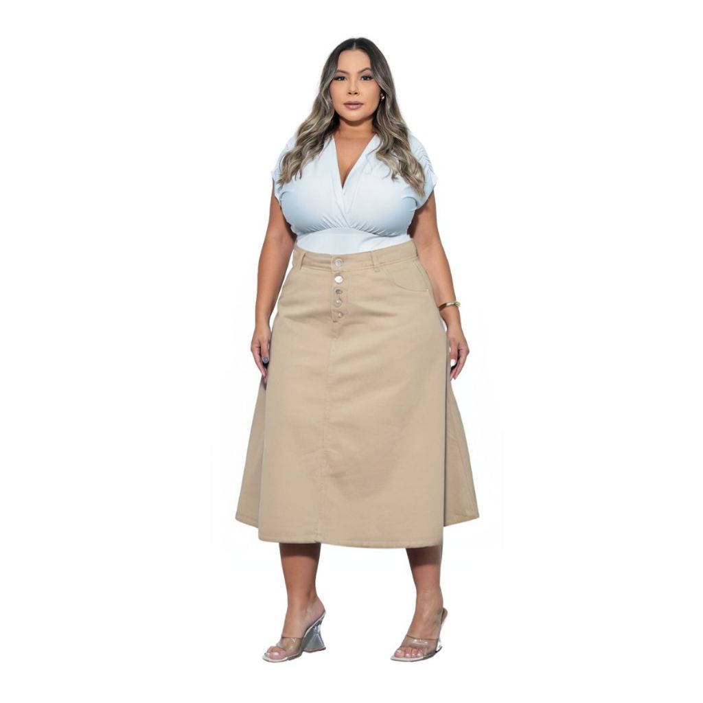 SAIA COLORIDA MIDI EVASE FEMININA PLUS SIZE DO 50 AO 60 | Shopee Brasil