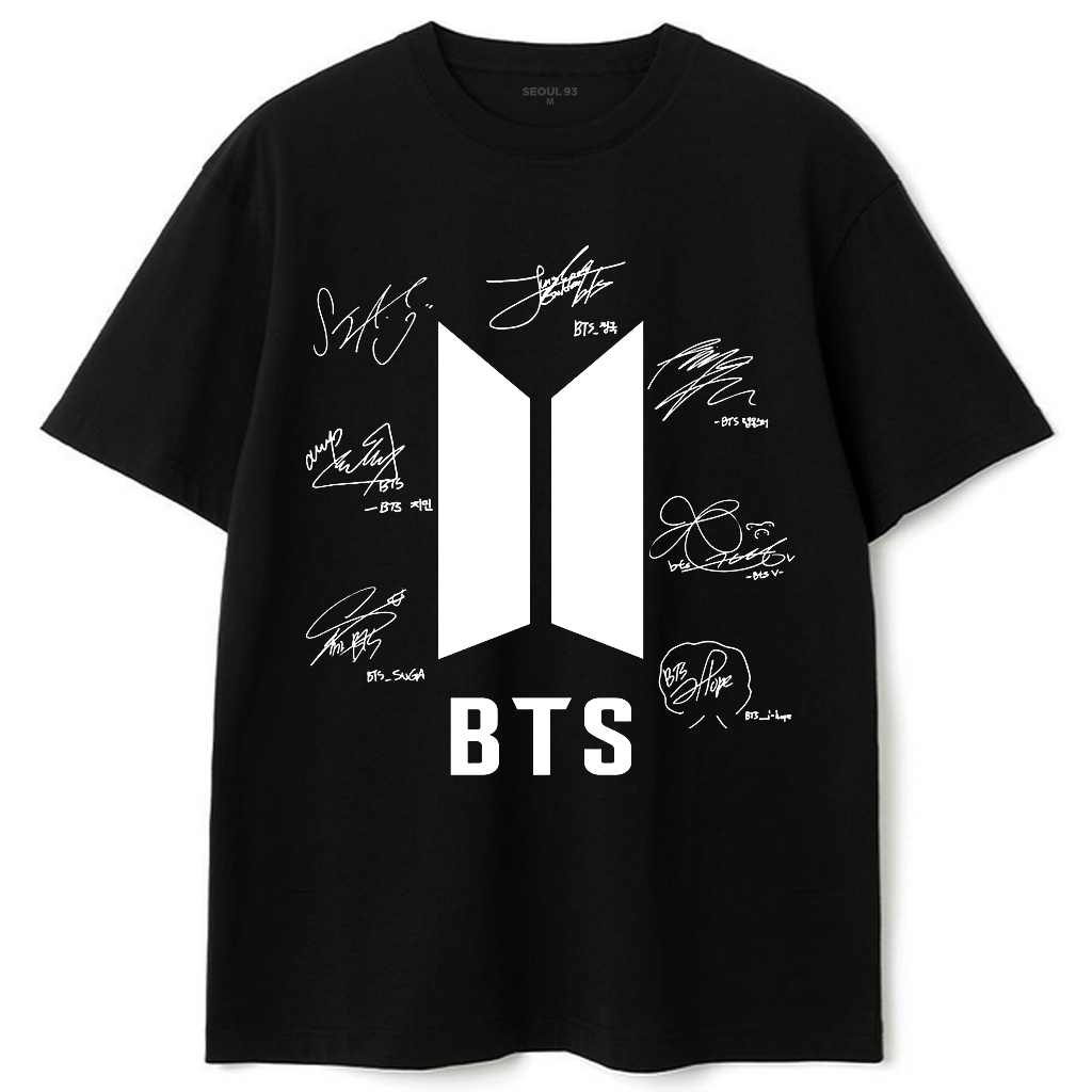 Camiseta Oversized BTS Assinaturas de todos Suga, V, Rm, J-Hope