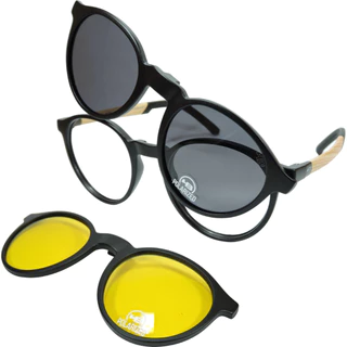 Armação Oculos De Grau Hb 0526 Preto + 2 Clipons Polarizado