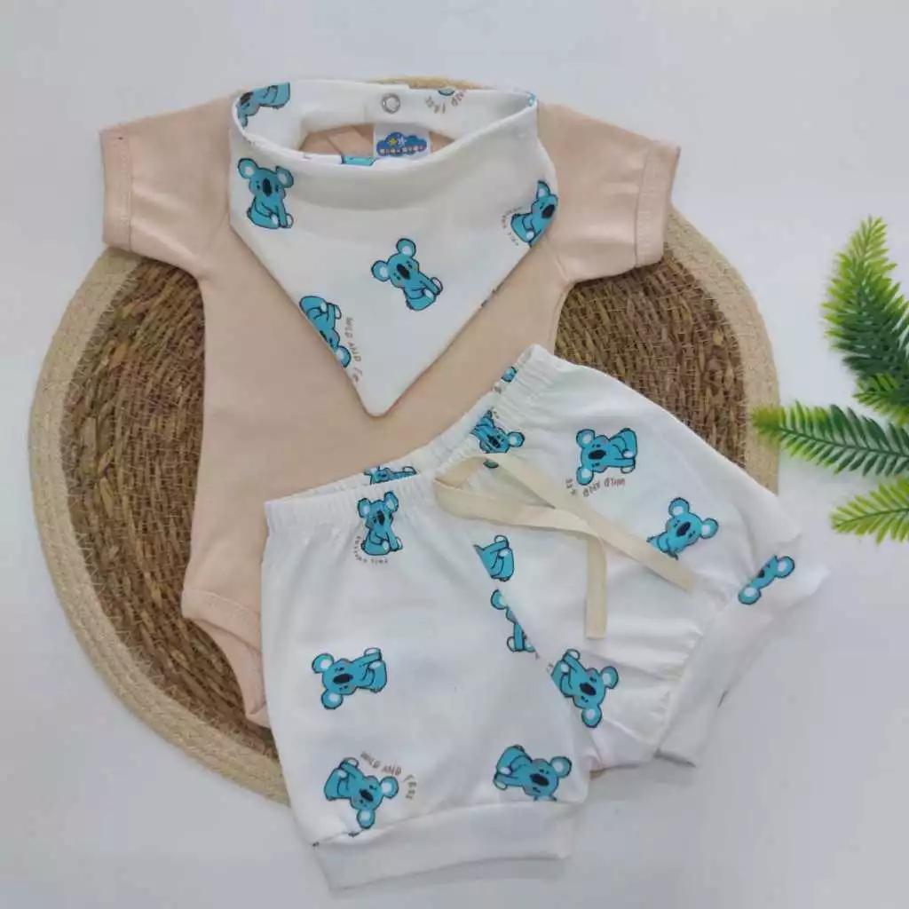 Conjunto Bebe Verão Menino Short, Body E Babador Bandana Roupinha de Bebê