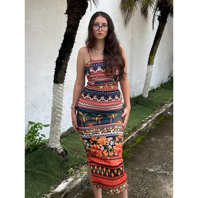 Vestido tubinho inspiração farm. | Shopee Brasil