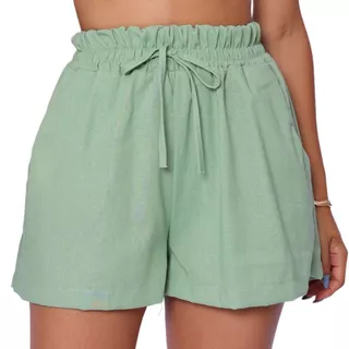 Short Bermuda Feminina em Linho Soltinho Confortavel Forma Grande