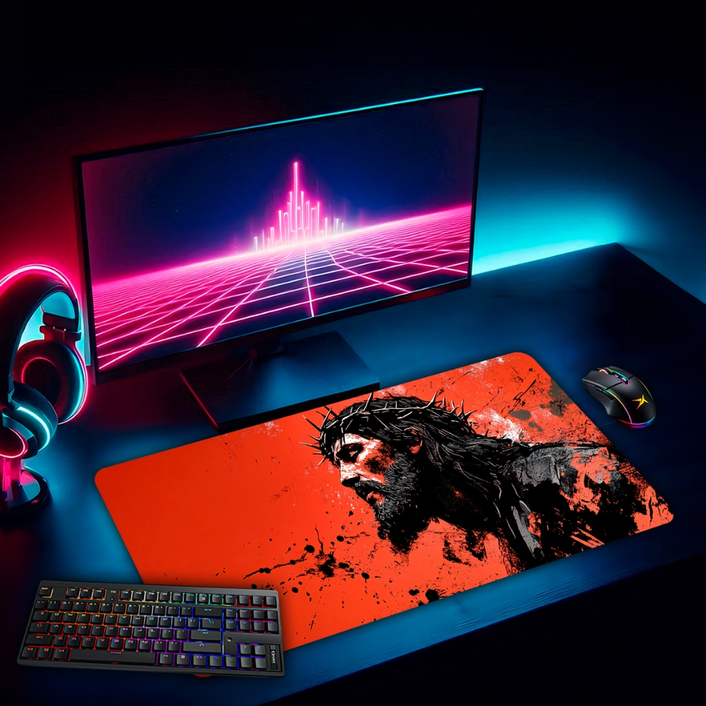 Mouse Pad Jesus Cristao Gamer Antiderrapante Grande Estampado Personalizado 70x35 Cm M1251