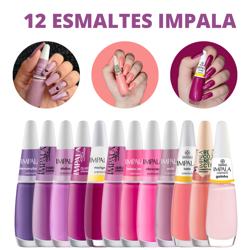 Kit de Esmaltes Impala Tons de Rosa Lançamento Cores Vibrantes Mais ...