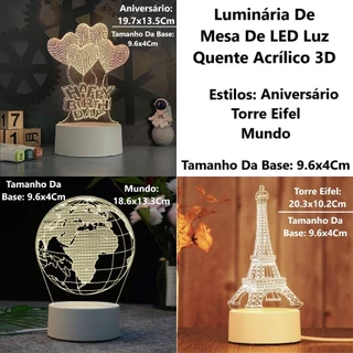 Luminária De Mesa De LED Luz Quente Acrílico 3D Criativa Luz Noturna Decorativa Aniversário Com USB em Oferta na Shopee