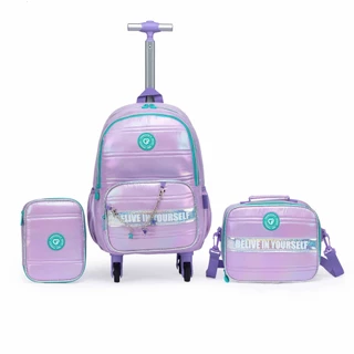 Kit Mochila Escolar Juvenil Feminina Reforçada c/ Lancheira Estojo