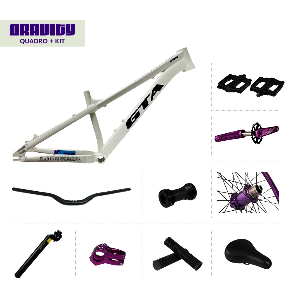 Kit Quadro Aro 26 GTA Freeride DH Tipo Viking Gravity branco Roxo