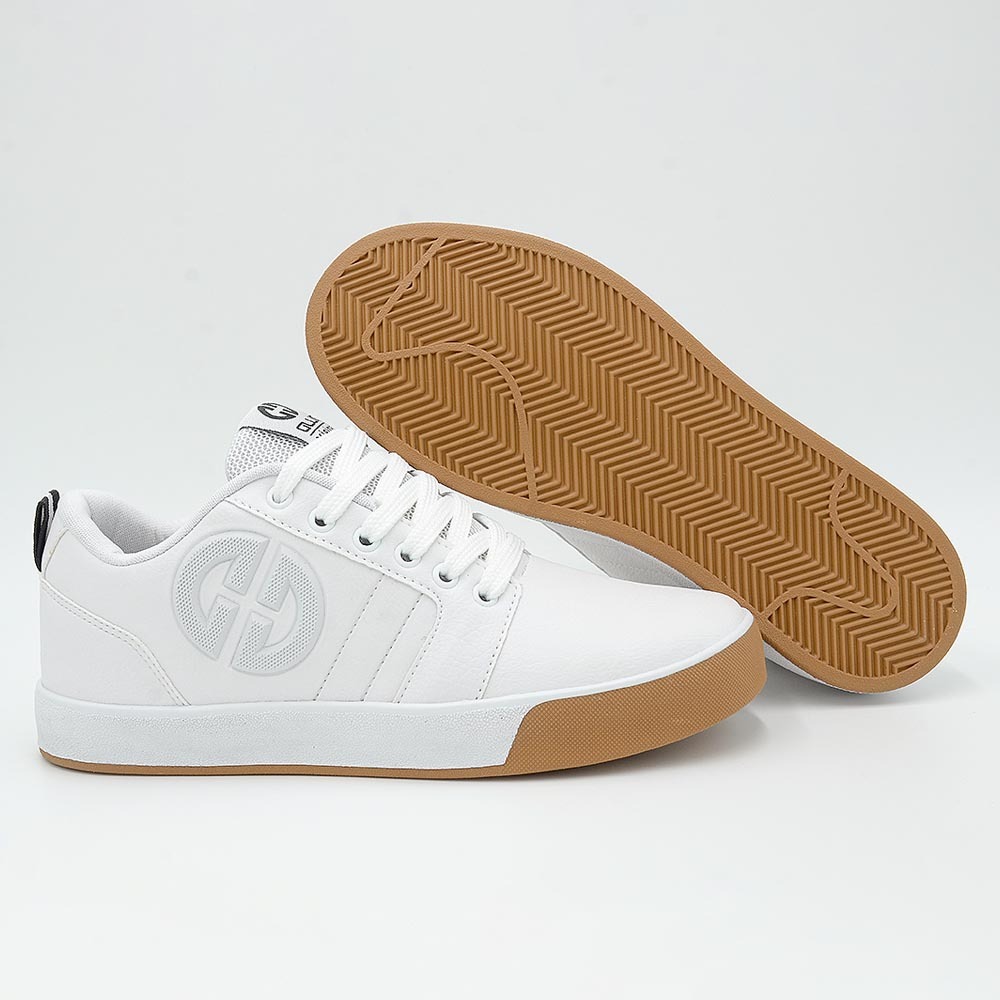 Tenis Masculino Branco Ollie Start Skatista Sapato Casual Original Confortável Modelo Street