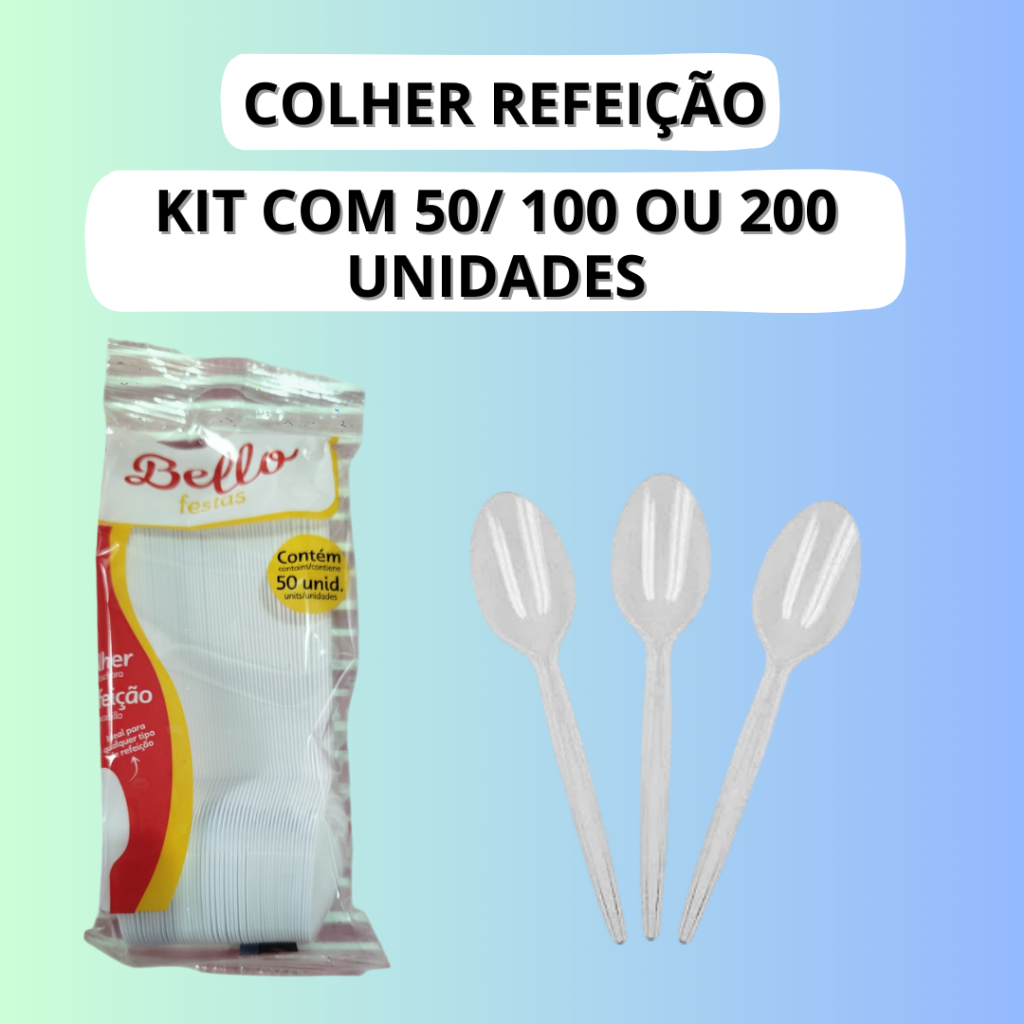 Kit Colher Refeição Branco Festa Churrasco Aniversário C 50/100 ou 200 ...