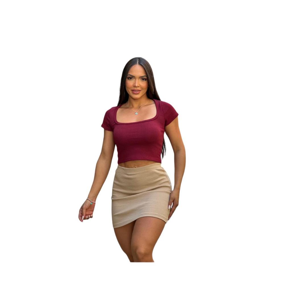 Kit com 2 croppeds manga curta decote quadrado | Shopee Brasil