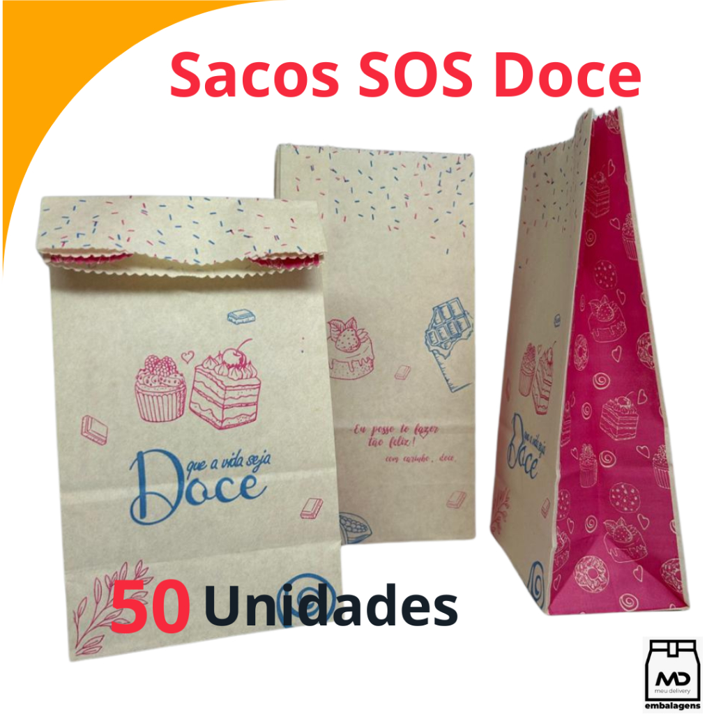 SACO KRAFT SOS TAMANHOS PP, P E G TEMA DOCE DOCERIA DOCINHOS