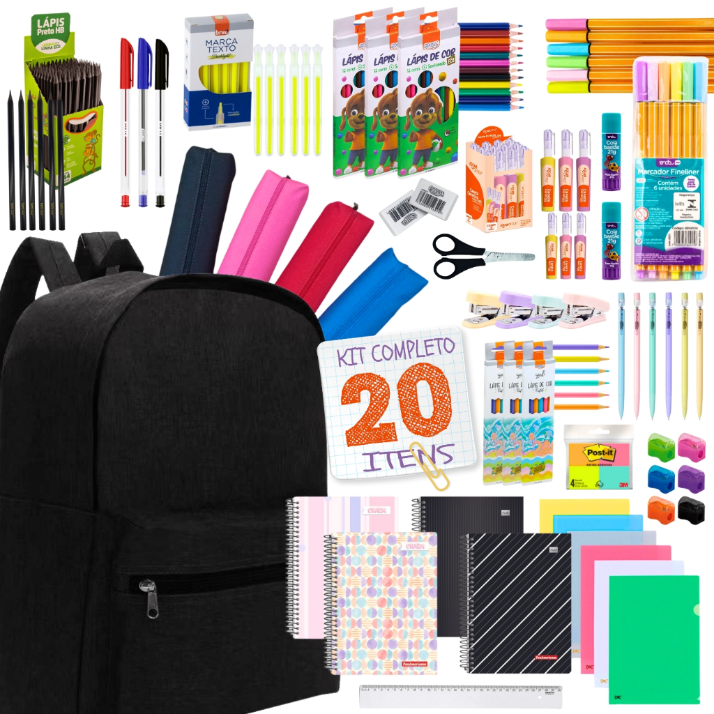 Material Escolar Kit Completo Ensino Médio Faculdade Cursinho Mochila ...
