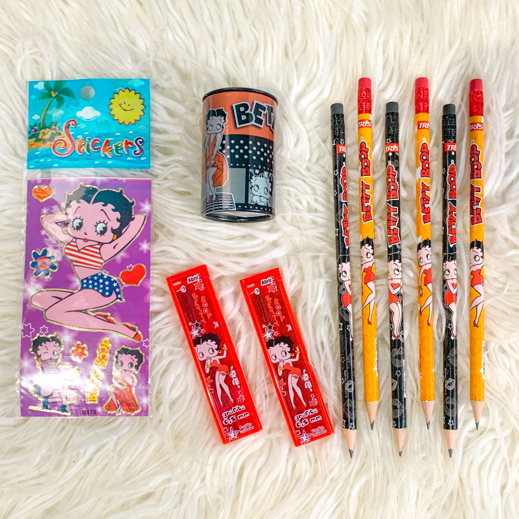 KIT ESCOLAR Betty Boop - Apontador, Lápis Preto, Grafiti, Adesivo ...