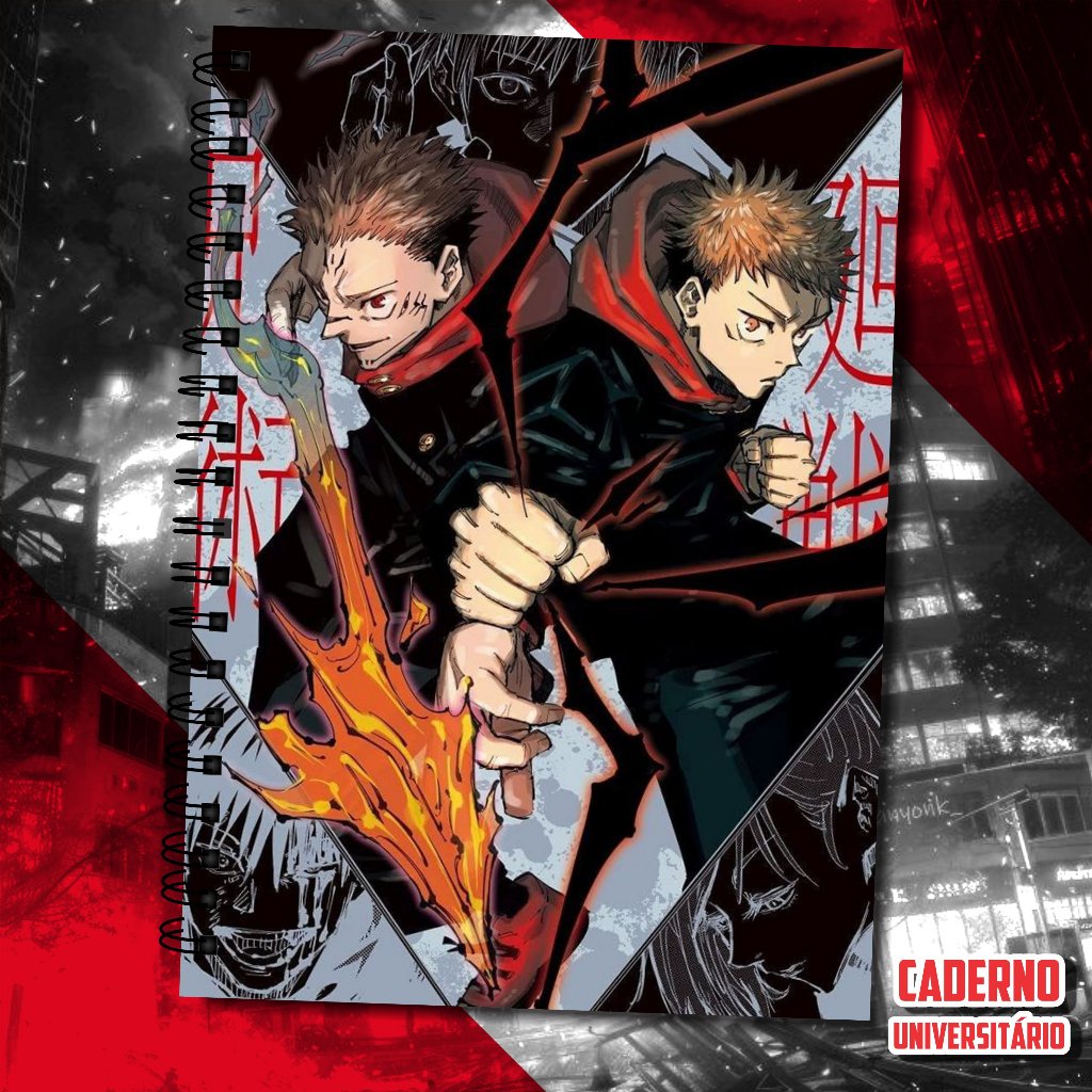 Caderno Universitário Personalizado Anime Jujutsu Kaisen 1 Mat 96fls, 5 Mats 120fls, 10 Mats 160fls, 15 Mats 180fls