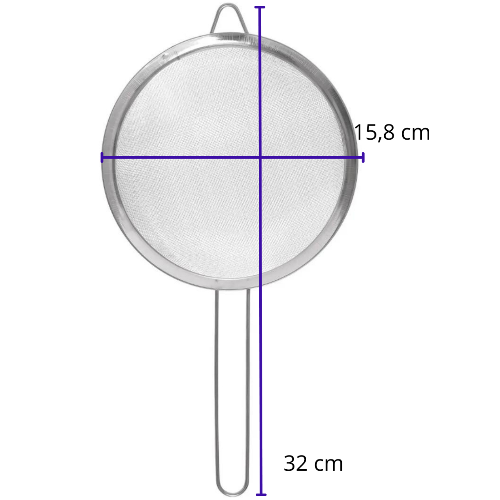 Peneira Inox 16cm x 32cm Com Cabo Coador Malha Fina Aço Inox Resistente ...